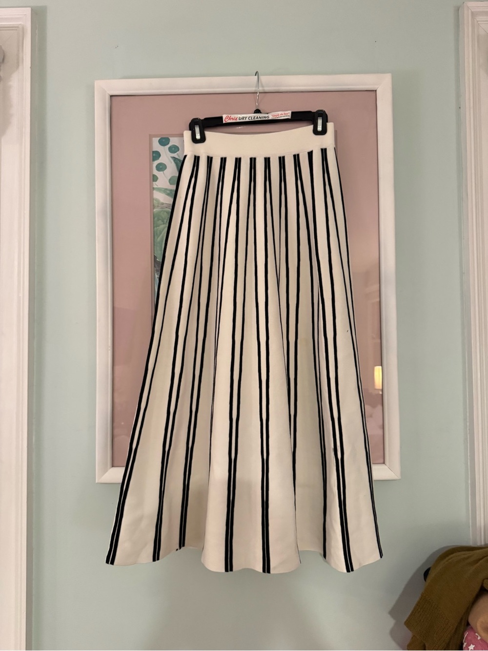 J. Crew Cream Midi Skirt with Black Vertical Stripes